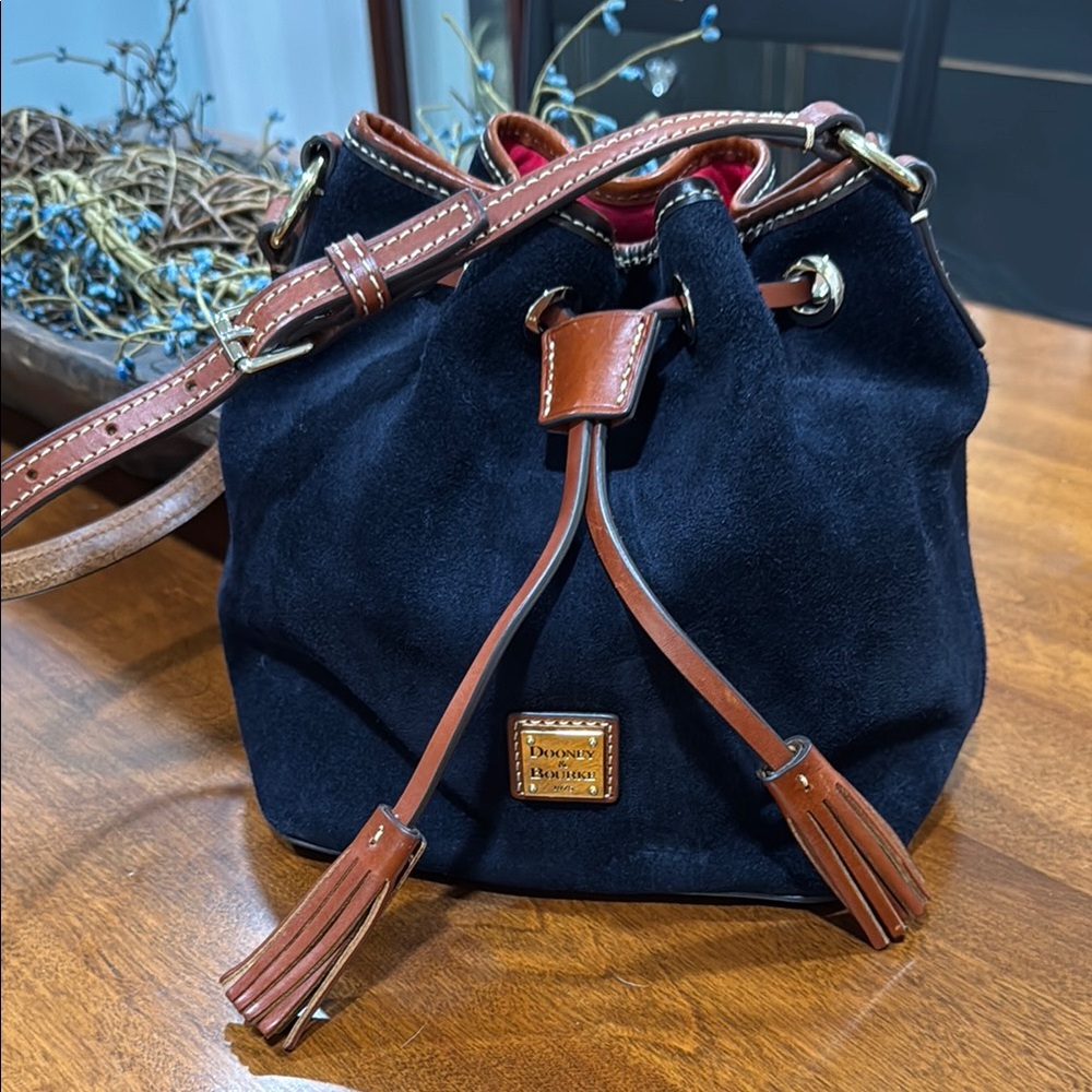 Dooney & Bourke NAVY and Brown Suede/Leather HOBO Shoulder Bag